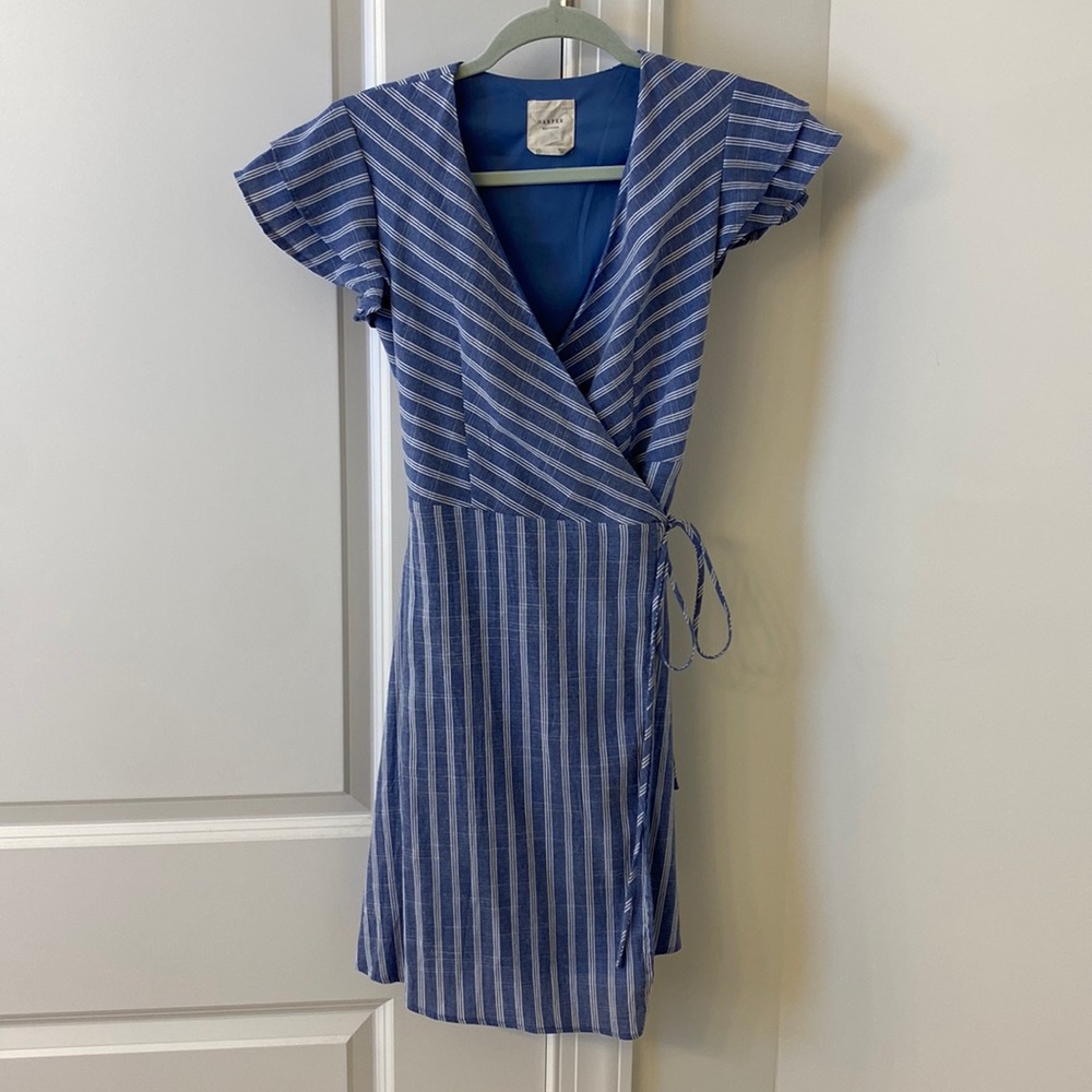Blue and white striped dress